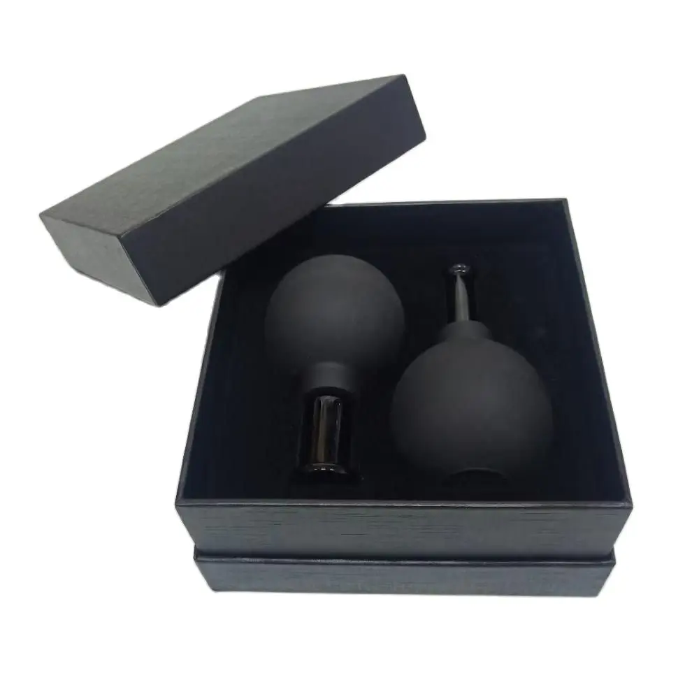 Black Facial Dedicated Face Lift Rubber Silicone Glass Vacuum Suction Massage Cupping Cups Jars