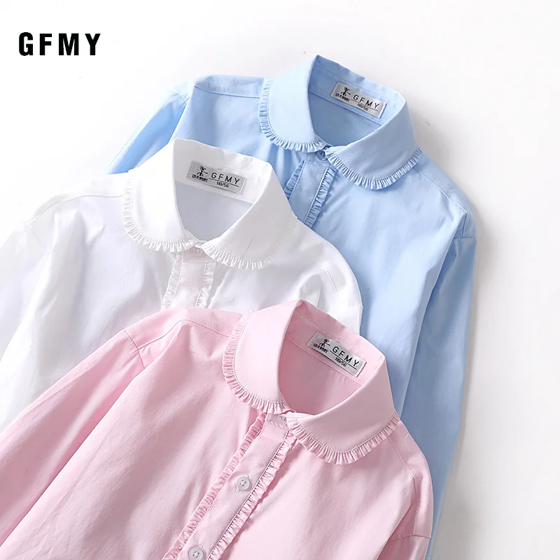 2021  Girl  Fashion Cotton Pink  Blue White shirt blouse Clothes Children kids Good quality comfortable clothes children\'s Tops