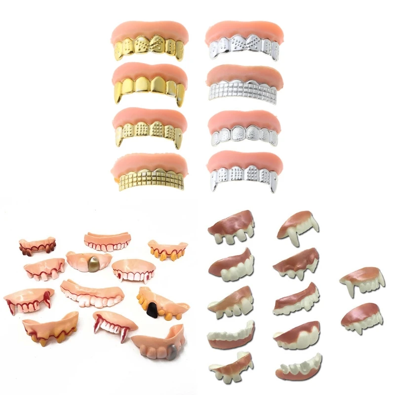 

2022 New 12pcs/set Halloween Party Prank Toys Simulation Rotten Teeth Vampire Denture