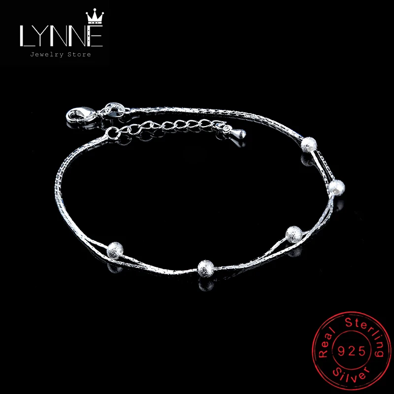 Najnowsza moda 925 Sterling Silver Double Layer Frosted Beads Anklets Women Small Ball Pendant Beach Foot Chain Bracelet Biżuteria