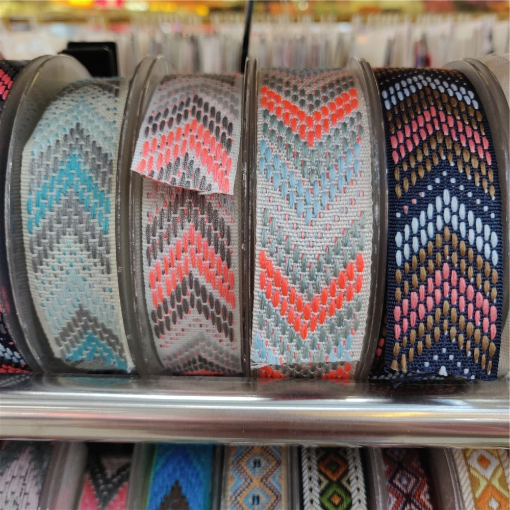 1 Meter Polyester Colorful Geometric Single Face Jacquard Embroidered Webbing Ethnic Lace Trims Decorative Ribbon DIY Belt Strap