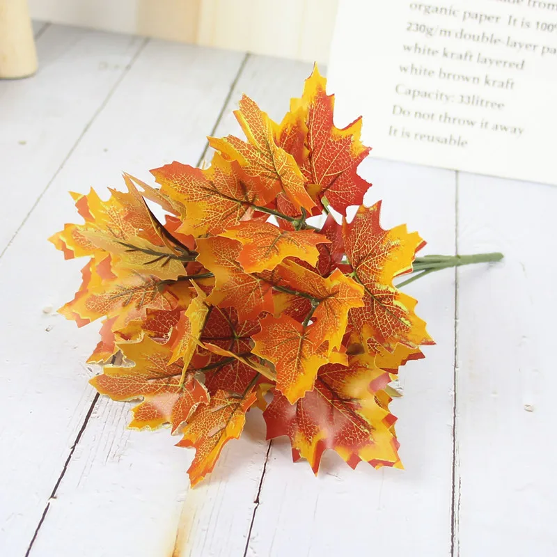 7 Forks Artificial Maple Leaves Branches Autumn Leaves Outdoor Greenery Shrubs Plants