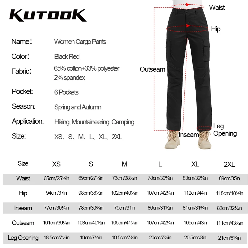 KUTOOK Women Trekking Hiking Pants Waterproof Outdoor Cargo Pants for Women Multi-Pockets Sports Trousers Casual Camping Pants