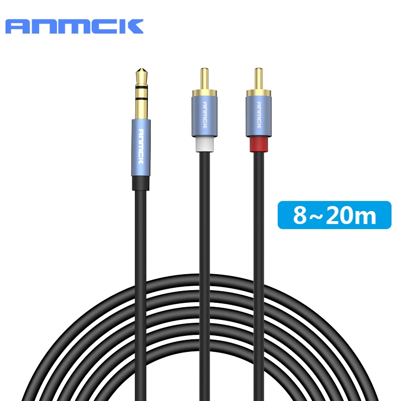 Anmck Audio RCA Cable Jack 3.5mm to 2 RCA Wire AUX Cables Adapter For Computer Amplifiers TV Box Speaker Cord 8m 10m 15m 20m