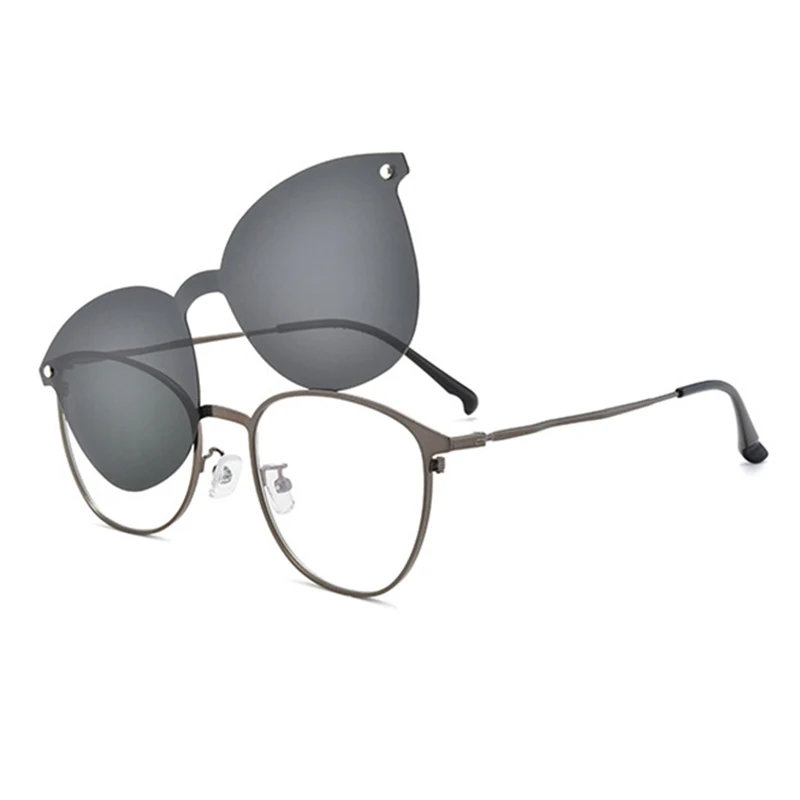Oval Shape Full Rim Optical Glasses Frame with Polarized Clip-on Eyeglasses Frame Spectacles Metal Alloy Eyewear Prescription
