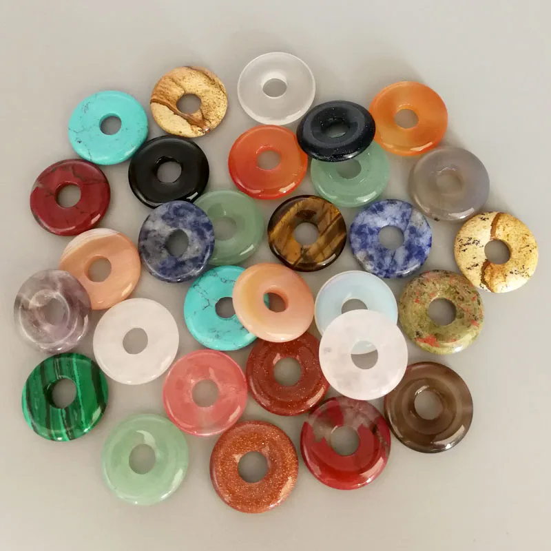 

Wholesale 50pcs assorted natural donut gogo stone pendants beads Fashion mixed round Safety buckle beads For jewelry making