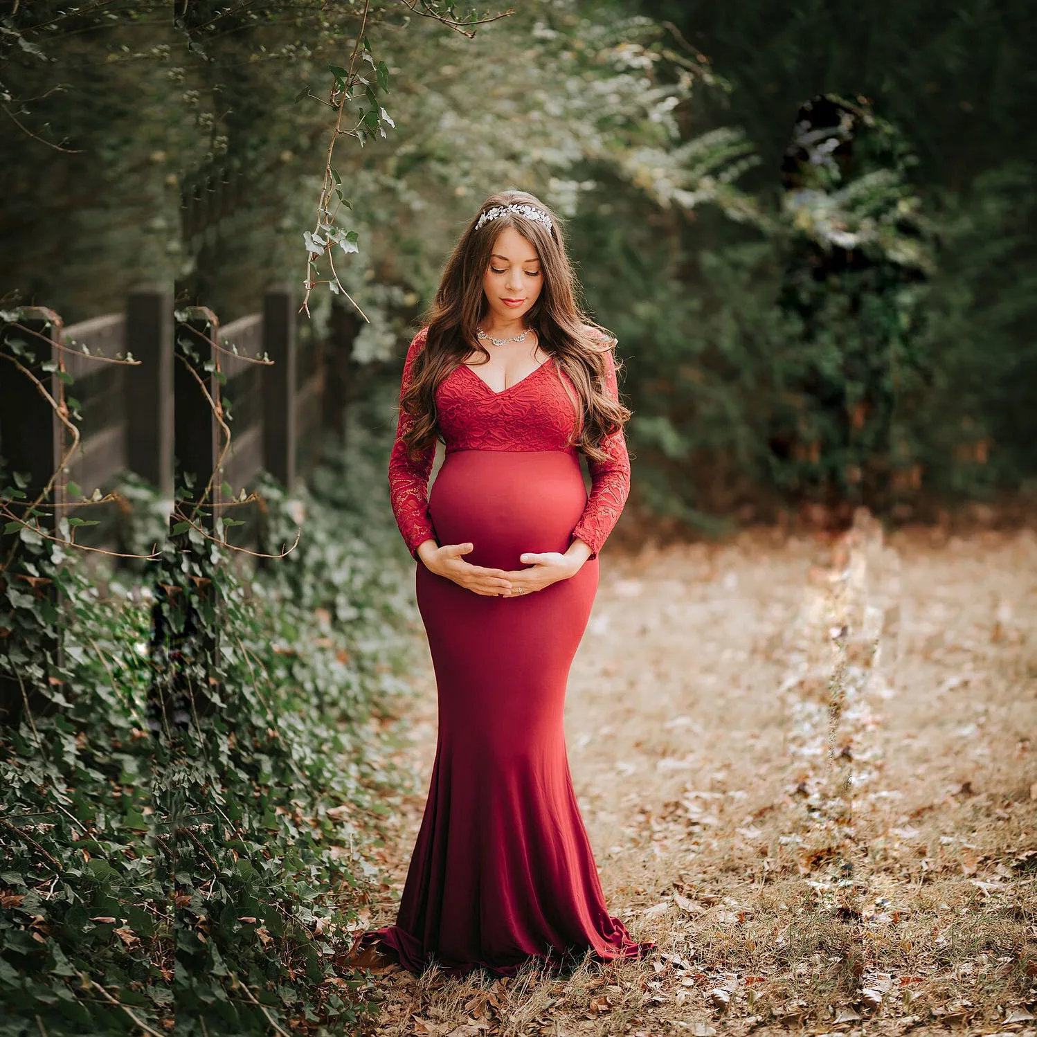 Pregnant Dress New Maternity Photography Props For Shooting Photo Pregnancy Clothes Lace Chiffon Off Shoulder Long sleeve Dresse