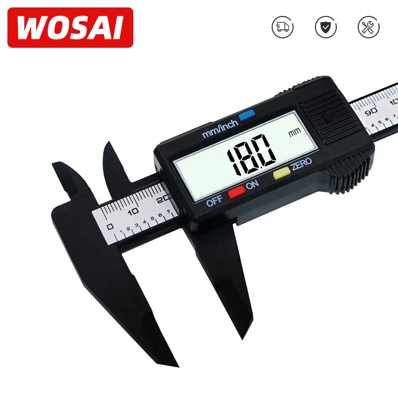 WOSAI Vernier Caliper 0-150mm 6 inch Measuring Tool Plastic LCD Digital Electronic Carbon Fiber Ruler Gauge Micrometer