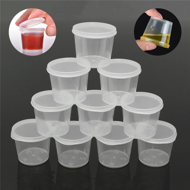 

30pcs/Set 30ml Disposable Plastic Takeaway Sauce Cup Containers Food Box with Hinged Lids Pigment Paint Box Palette Reusable