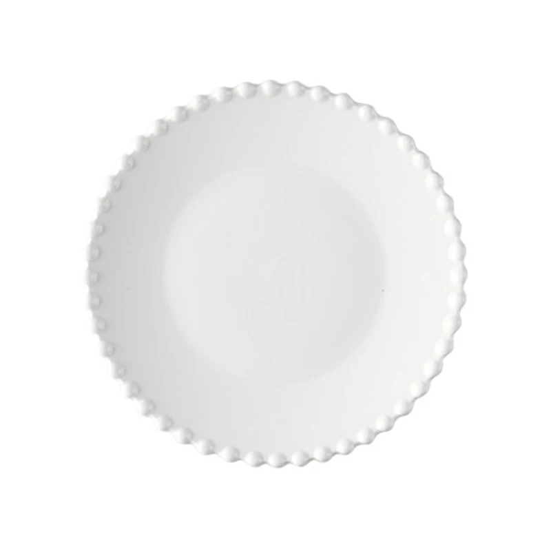 Nordic Creative Pearl-Rim Ceramics Dinnerware Set, Steak Flat Tray, Dessert Plate, Salad Bowl, Beaded Tableware, Round Shape