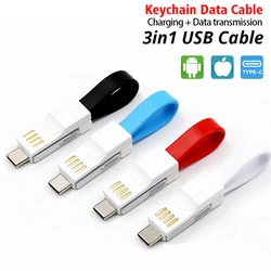 3 in 1 USB Cable Micro USB Type C Lighting Cable For Samsung Xiaomi Huawei 2A Mini Keychain Charger Charging Cables