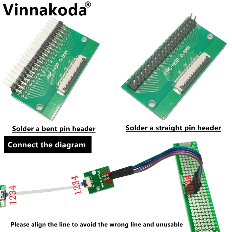 2PCS FFC/FPC adapter board 0.5MM-40P to 2.54MM welded 0.5MM-40P flip-top connector Welded straight and bent pin headers