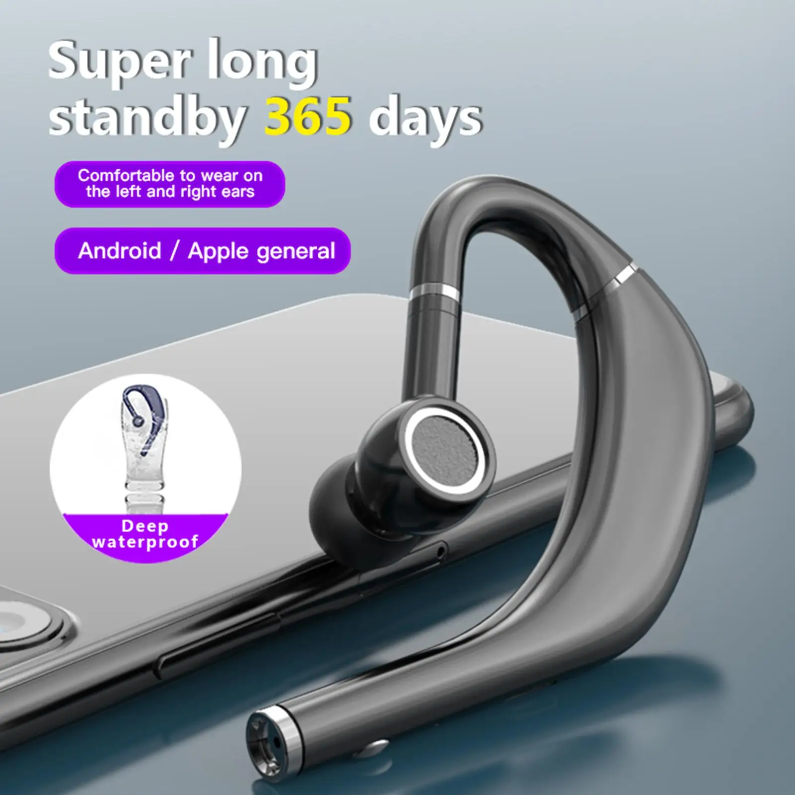 RD09 Bluetooth 5.0 Wireless Earphones Ear Hook Waterproof Stereo Bass Sports Ear Earhook Headset for Phone Bluetooth Earphones