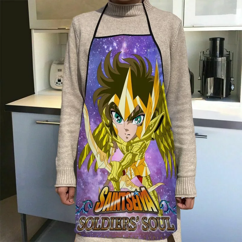 Custom Saint Seiya Kitchen Apron Dinner Party Cooking Apron Adult Baking Accessories Waterproof Fabric Printed Cleaning Tools