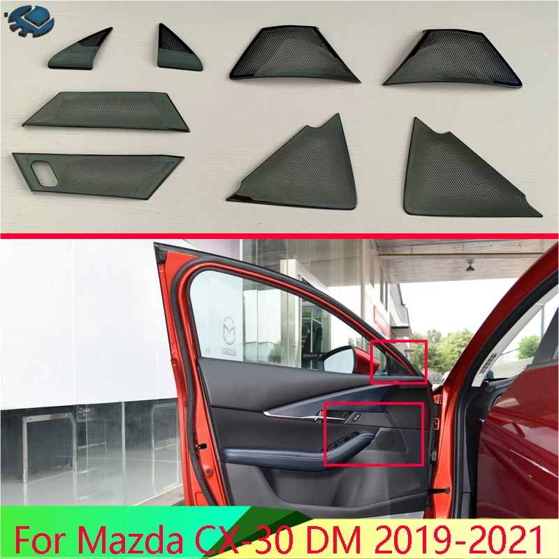 For Mazda CX-30 DM 2019-2021 Stainless Steel Speaker Cover Interior Trim Side Door Stereo Bezel Collar Ring Garnish Molding