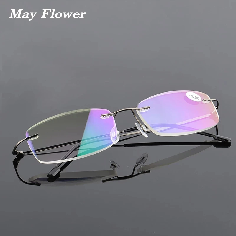 Fashion Memory Alloy Rimless Reading Glasses Blue Light Blocking Presbyopic spectacles Frameless Eyeglasses Glasses Frame Men +2