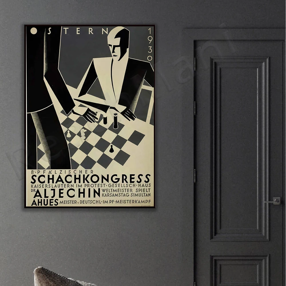 Vintage chess tournament poster-Germany, 1930 Easter home office poster, vintage wall decoration, - Image 3