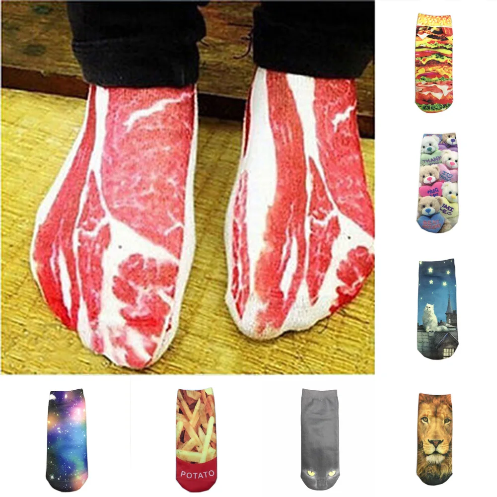 

1Pair Unisex Cartoon Animal Funny Short Boat Socks Men Creative Kawaii Colorful Pork Belly Food Printed Sock Hallowen Decration