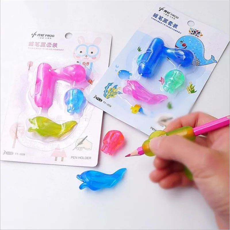 3PCS=1Set Pencil Holder Set Student Pencil Corrector Primary School Student Fish Correction Writing Holding Pen Posture Set