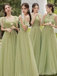 Simple Green Bridesmaid Dress For Women 2021 Chic Halter Off The Shoulder Floor Length Wedding Party Dress Fashion A-Line Gown