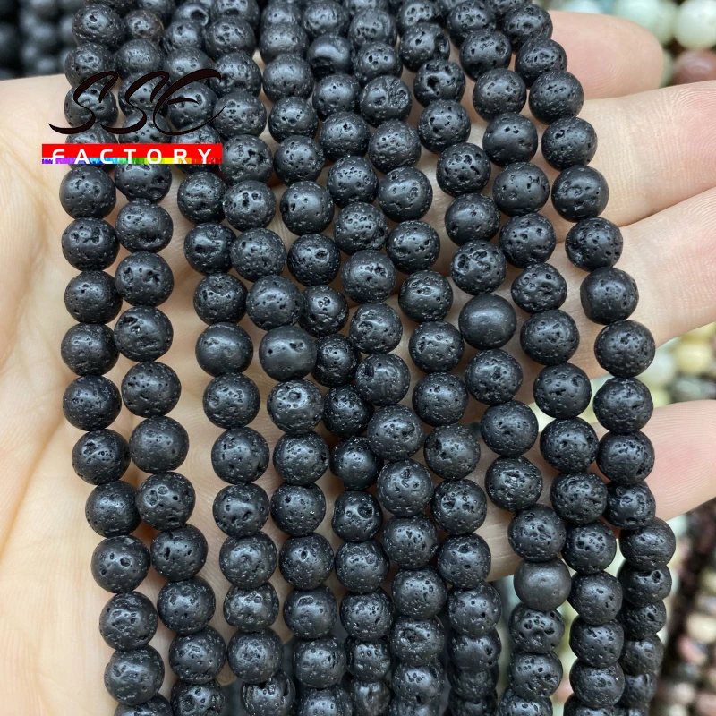 Natural Stone Beads Black Lava Hematite Round Beads For Jewelry Making Volcanic Rock Beads DIY Bracelet Ear Studs 15\'\'4mm - 16mm