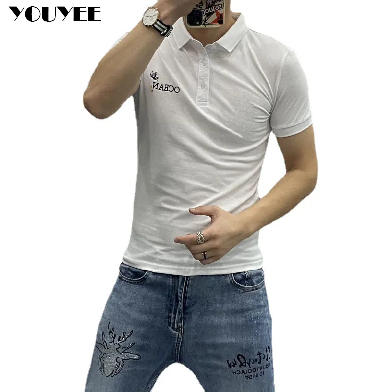 Polo T-shirt Male Letter Anchor Embroidered Slim Fit Fashion 2021 Summer New Casual Sweatshirts Lapel Tee Cotton Men’s Clothing