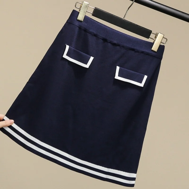 

Striped French Short A-Line Skirts Women High Waist Ice Silk Knitting Mixed Color Elastic Elegant Wrap Skirt Preppy Style Summer