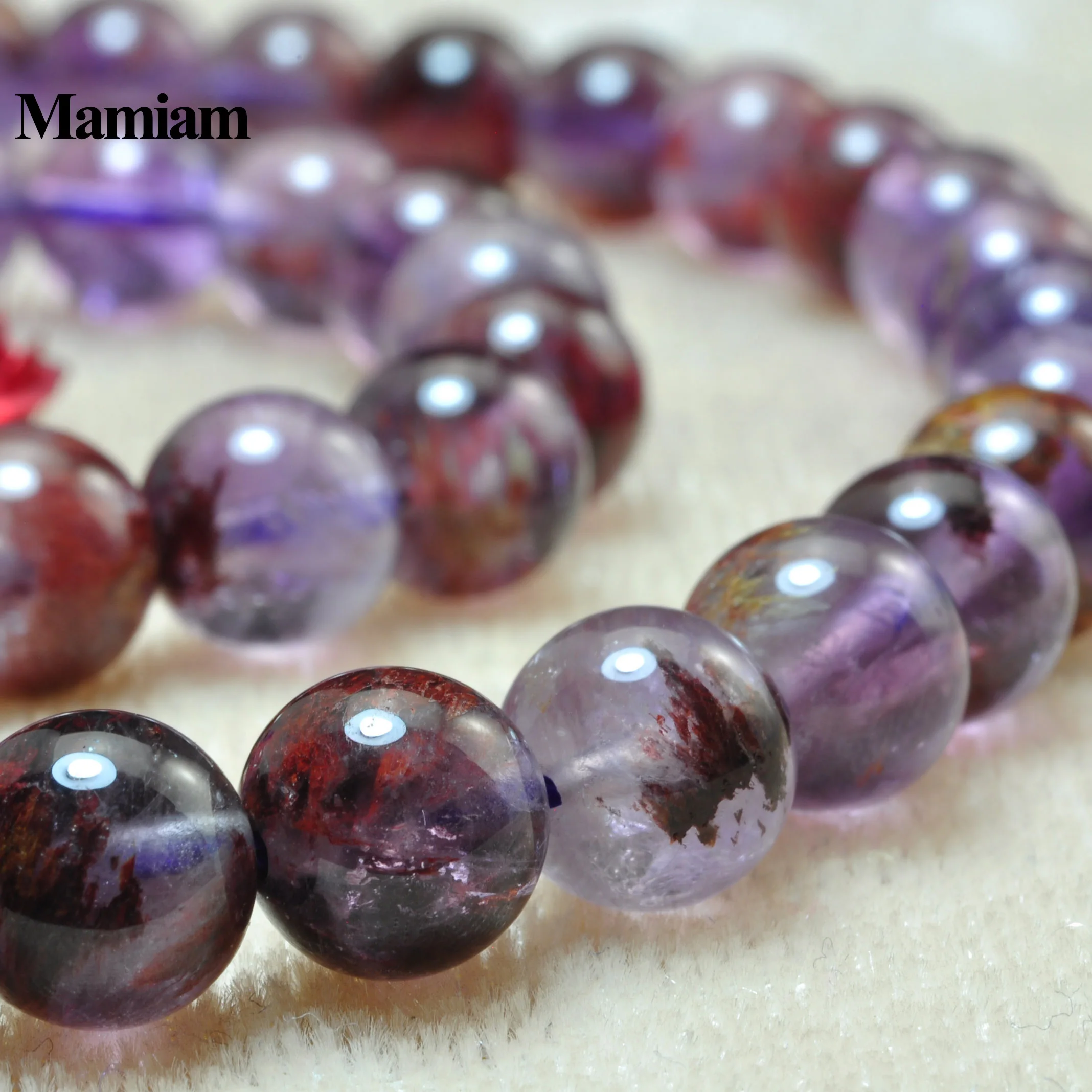 

Mamiam Natural A Purple Crystal Phantom Ghost Beads 6-10mm Smooth Round Stone DIY Bracelet Necklace Jewelry Making Gift Design