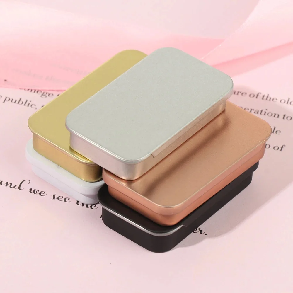 Metal Rectangular Empty Mini Tin Box Bins Jar Hinged Portable Containers Small Storage Tinplate Push Organizer Candy Pill Cases