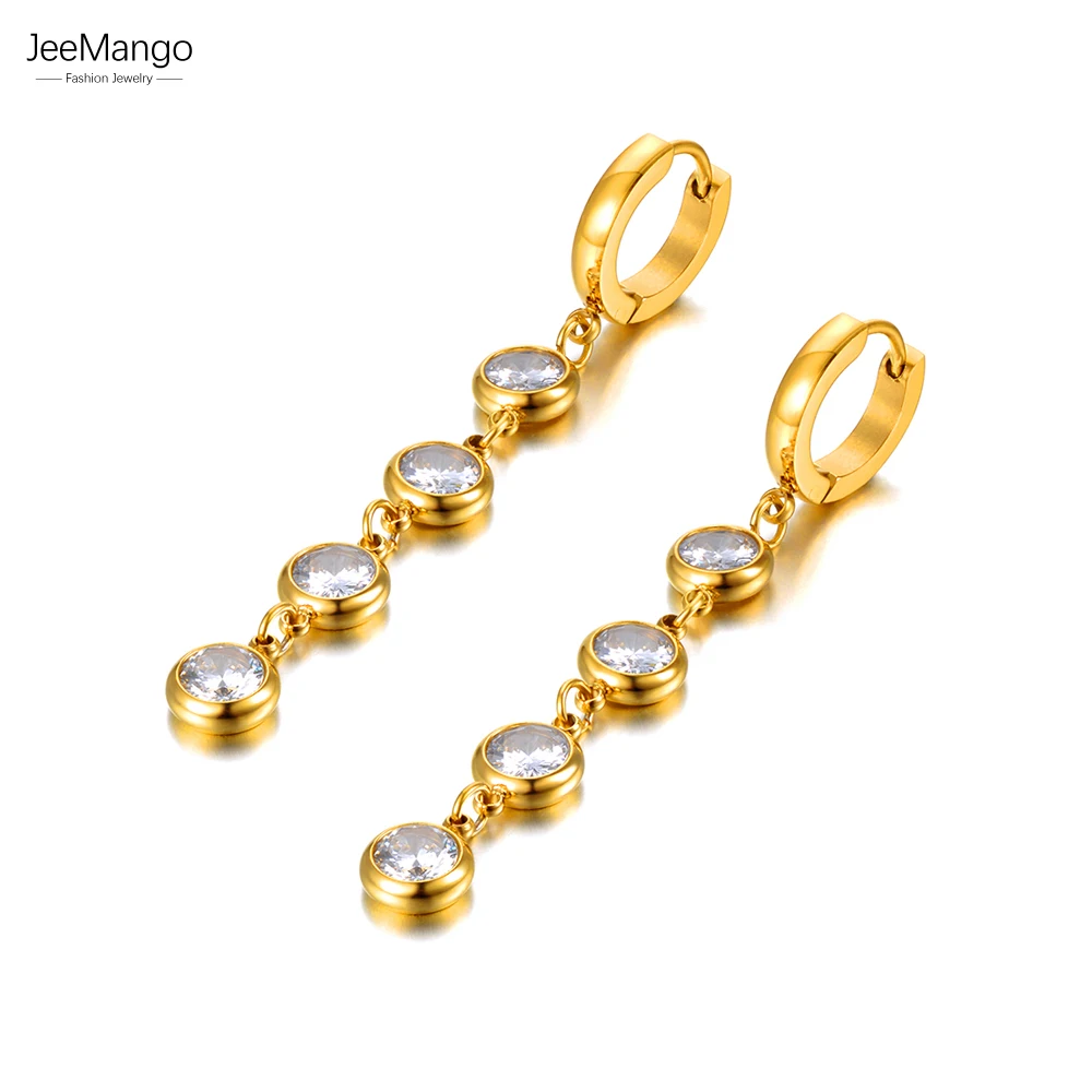 JeeMango Edelstahl Funkelnde Runde Zirkonia Quaste Ohrringe Trendy Böhmen Party Hoop Ohrring Für Frauen Mädchen JE21167