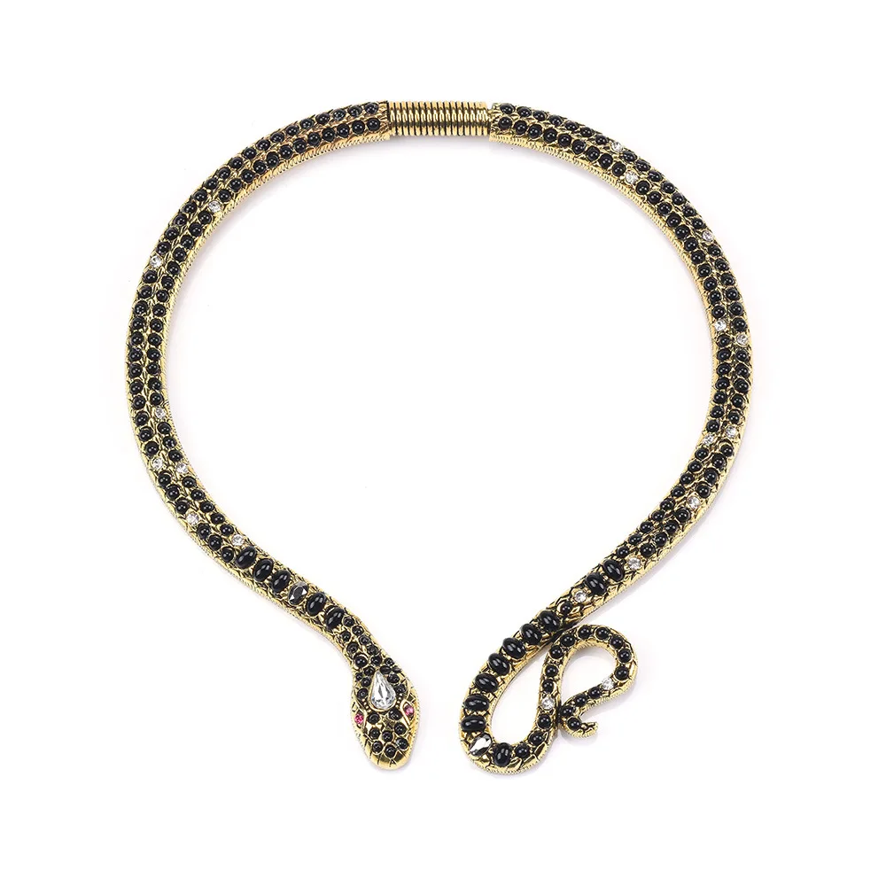 2026 New Boho Ethnic Tribal Snake Shape Open Choker Necklace Women Indian Inlay Resin Stone Pearls Crystal Large Collar Necklace