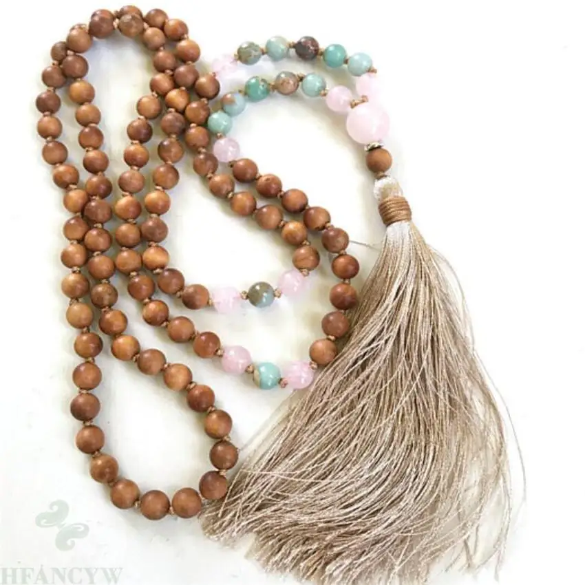 

8mm Sandalwood 108 Buddha Beads Tassels mala Necklace Reiki energy Handmade Fancy Unisex MONK pray Meditation Healing