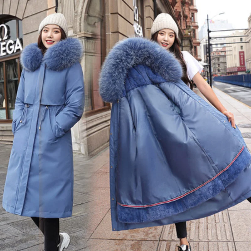 

Fur Collar Parka Women's Long Down Padded Jacket 2021 Winter New Padded Coat Loose Down Parkas padded Jacket Oversize Coat Women