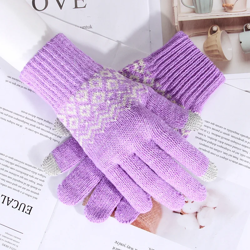 

Winter Unisex Print Full Finger Plus Plush Thick Driving Mitten Men Women Warm Jacquard Stretch Knit Sport Cycling Gloves I90