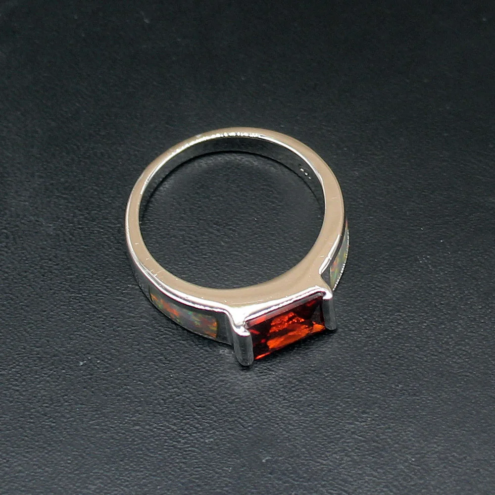 Gemstonefactory Jewelry Big Promotion Single Unique 925 Silver Mystical Opal Red Garnet Women Gifts Band Rings 9# 20214483