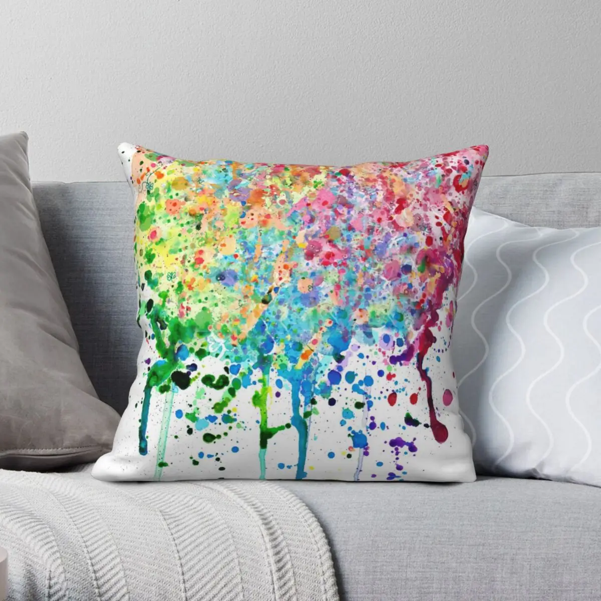 Rainbow Paint Splatter Drip Pillowcase Polyester Linen Velvet Creative Zip Decor Throw Pillow Case Home Cushion Cover