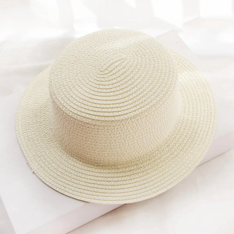 Simple Summer Parent-child Beach Hat Women's Casual Panama Straw Hat Ladies Brand Ladies Flat Brim Bow Straw Hat Girls Sun Hat