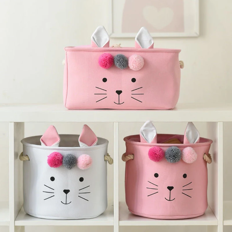 Large Folding Laundry Basket Toys Storage Box Clothes Organizer With Lid Hamper Cute Kids Storage Basket With Handle Home Decor