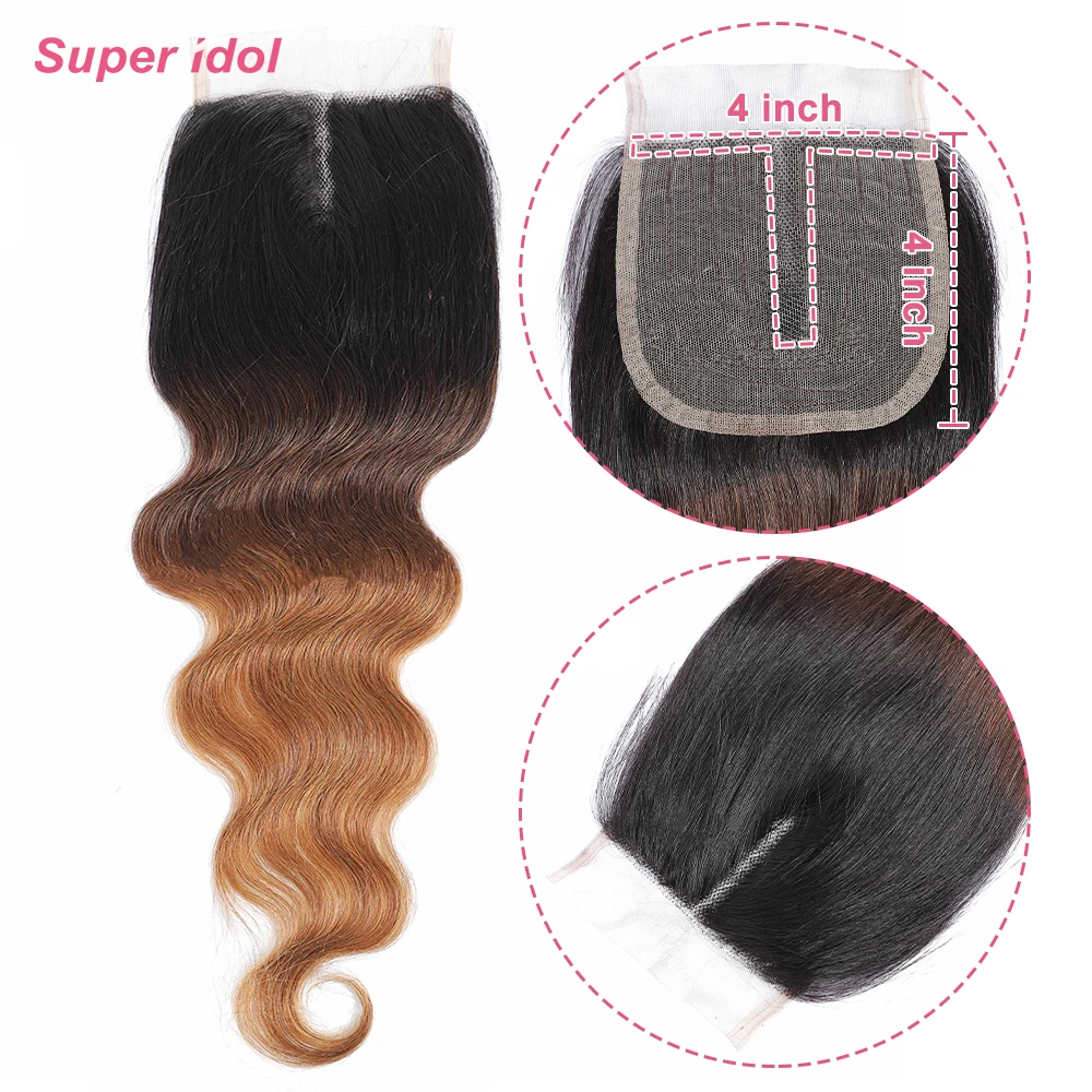 Super Idol Brasilianische Körper Welle Haar 100% Remy Menschenhaar 4X4X1 Tpart Spitze frontal verschluss 1B/4/30 8-20 zoll Haar Extensions