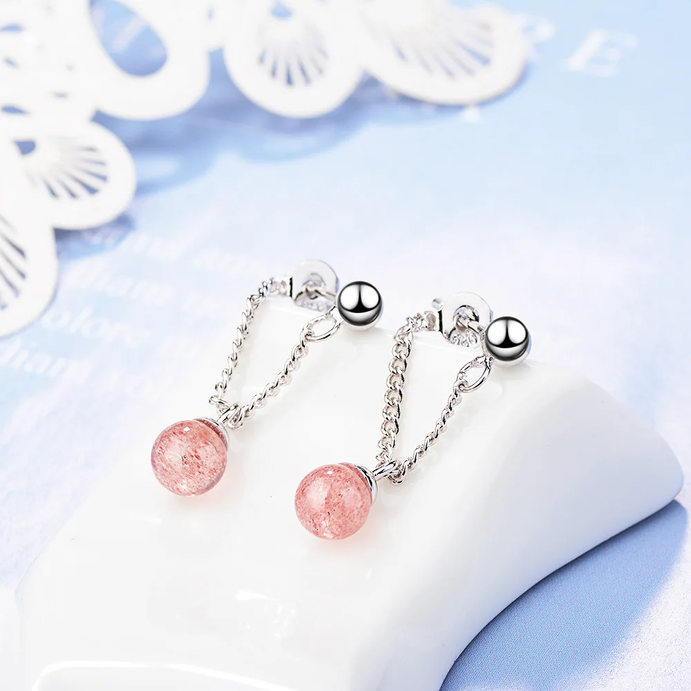 Elegant Round Natural Garnet Stone 925 Silver Needle Lady Tassel Stud Earrings Jewelry For Women Drop Shipping Girls Gift
