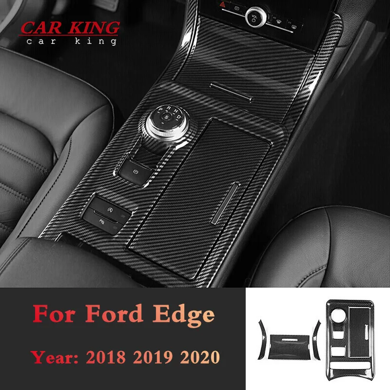 

ABS Carbon Fiber Car Gear Shift Strip Decorative Water Cup Panel Cover Stickers Trim Accessories For Ford Edge 2018 2019 2020