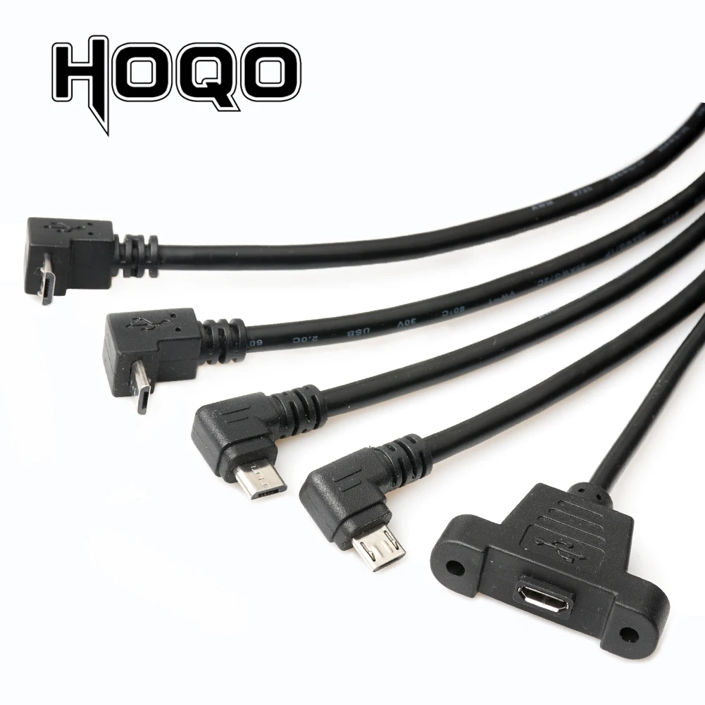 Cable de extensión con montaje de tornillo, Conector de bloqueo macho a hembra, montaje de panel micro usb, ángulo izquierdo y derecho de 90 grados