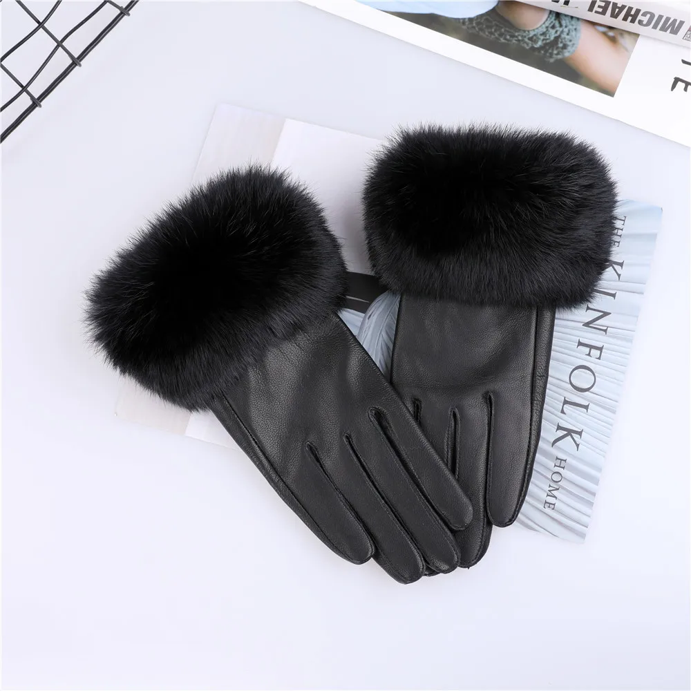 Guantes de piel de oveja auténtica para mujer, manoplas cálidas de piel de conejo, para conducir, gran oferta, Otoño e Invierno