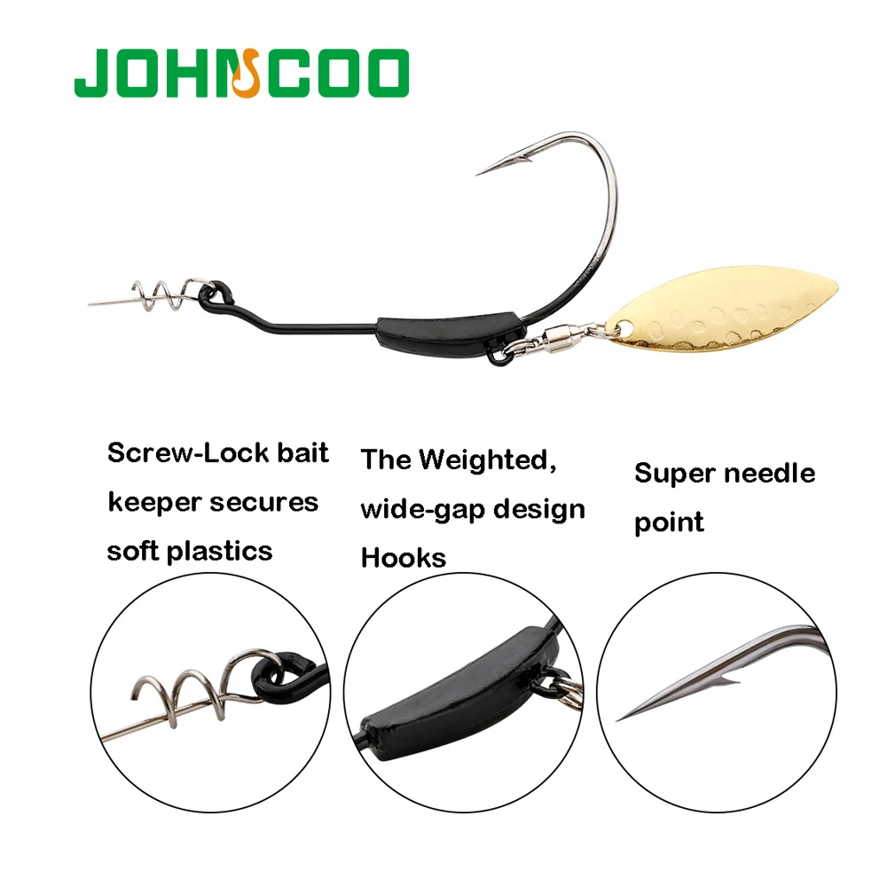 JOHNCOO 4pcs 2g 3g 4g 5g 7g 9g Crank Hook Metal Spoon Sequins Add Weight Lures With Twist Lock Barbed Hook Offset Hooks