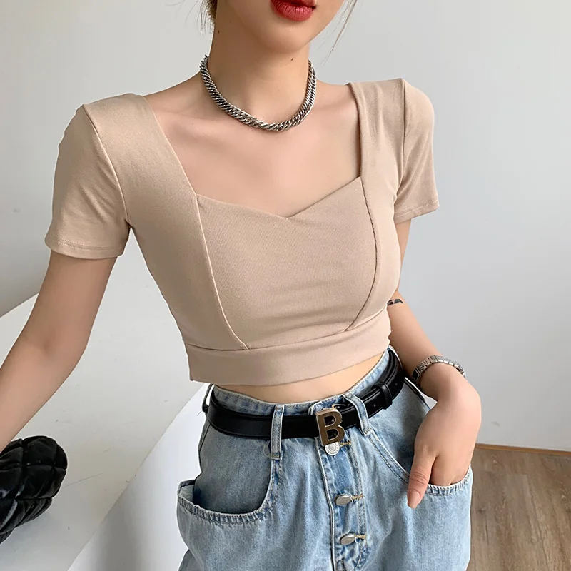 gkfnmt Sexy Short T Shirt Summer Short Sleeve Women Crop Top White Tshirt Cotton Korean Style T-shirt Women Clothes good quality