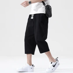 Summer Breeches Casual Pants Men's Wild Cotton and Linen Loose Linen Pants Korean Style Trend Nine-point Straight Trousers 5XL
