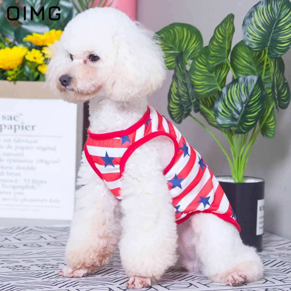 

OIMG Cotton Cat Dog Sleevless Shirt Stars Print Red Blue Puppy Tops Spitz Chihuahua Small Dogs Clothes For Pet Cat Vest Outfit