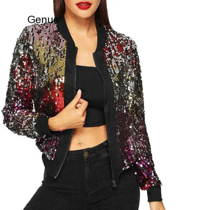 Sequins Jackets Glitter Night Club Long Sleeve Women Coat Fashion Gold Sliver Slim Autumn Shining Jackets Outerwear Female