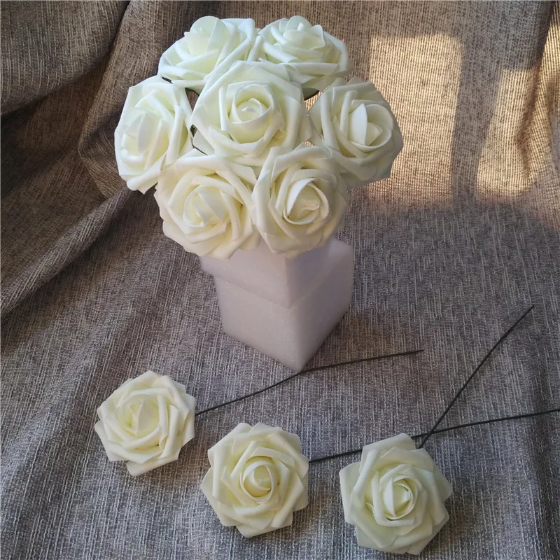 Ivory Bridal Bouquet Flowers Foam Roses Cream Artificial Floral For Wedding Table Centerpiece Decor Wholesale Flowers LNPE004