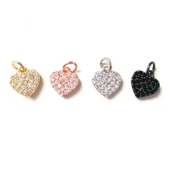 5pcs Mini Size Heart Pendant Women Jewelry Clear Black Rhinestone Cubic Zirconia Pave Charm for Earring Bracelet Necklace Making